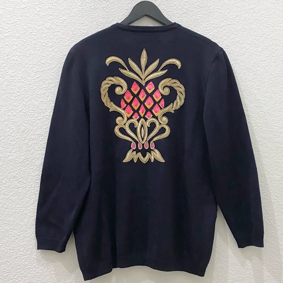 Vintage ESCADA Black Double Breasted Embroidered Back Cardigan Sweater Size 40 - Picture 4 of 16